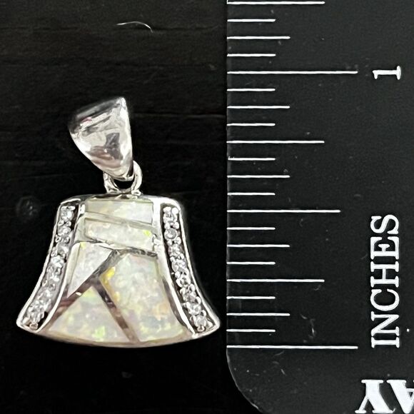 Vtg Sterling Silver AK Pendant Mosaic Lab Opal Inlay CZ Accents Artisan Design - Picture 7 of 9